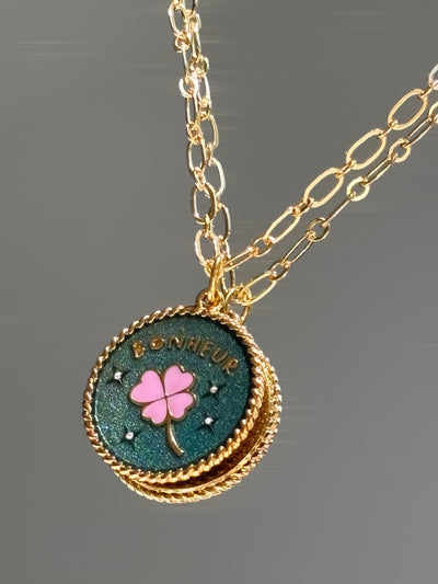Collier Médaille Bonheur Blue Pink