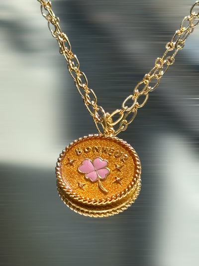 Collier Médaille Bonheur Goldy Pink