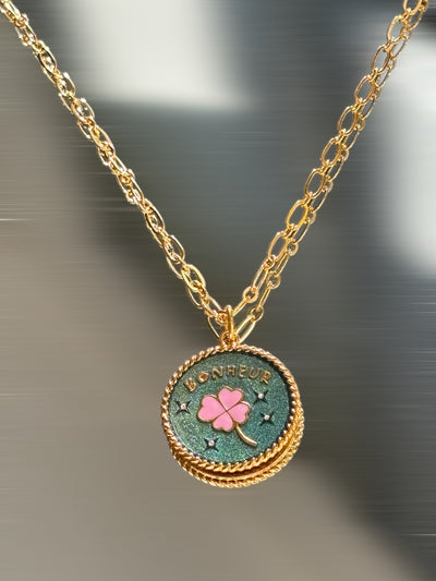 Collier Médaille Bonheur Blue Pink