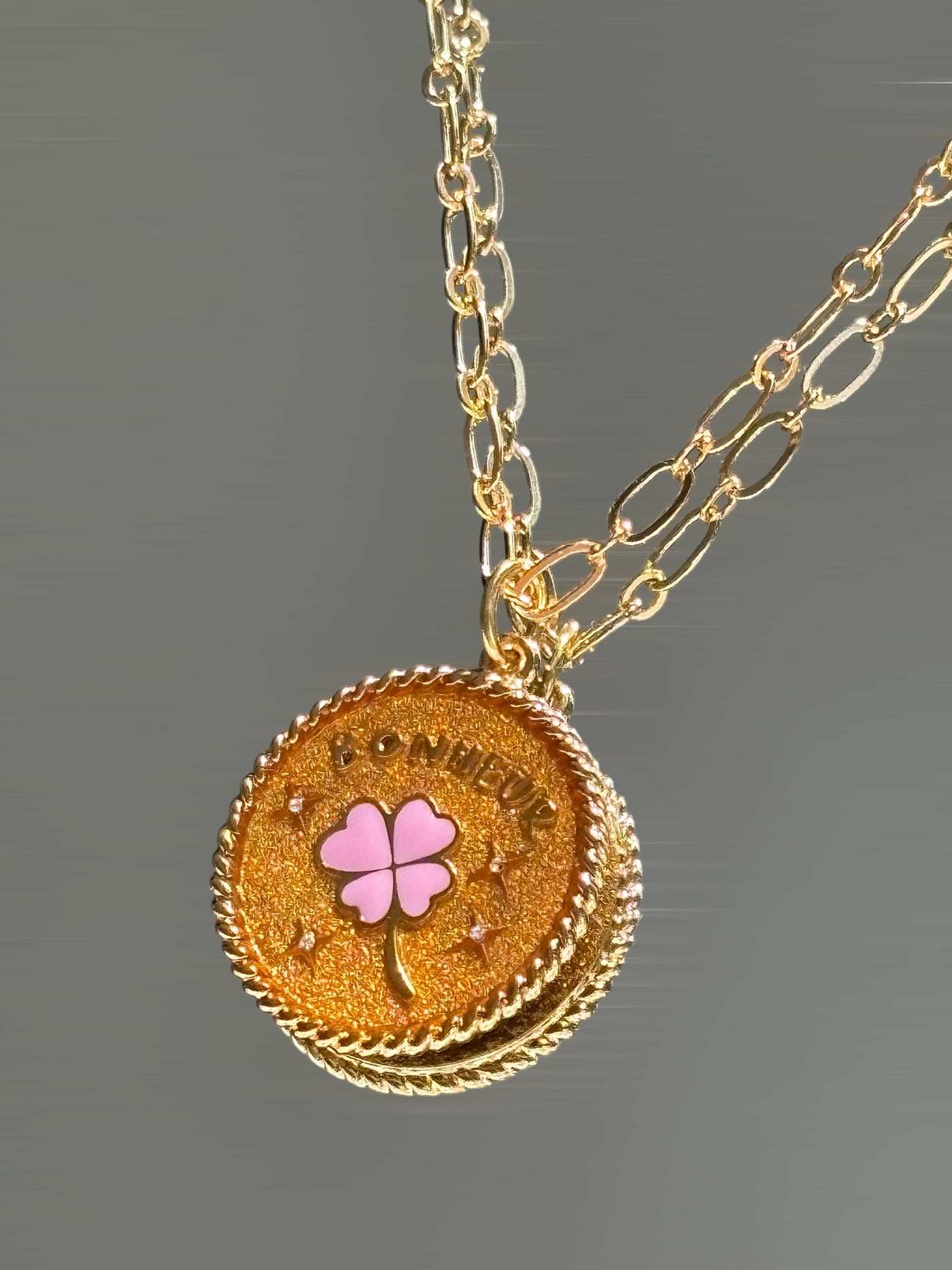 Collier Médaille Bonheur Goldy Pink