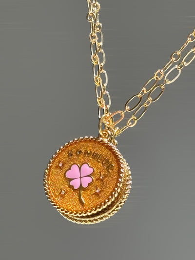 Collier Médaille Bonheur Goldy Pink