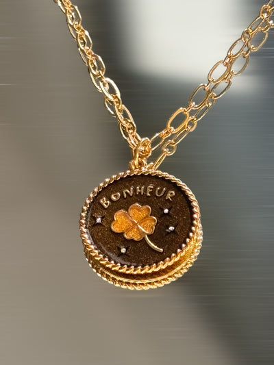 Collier Médaille Bonheur Brown Gold