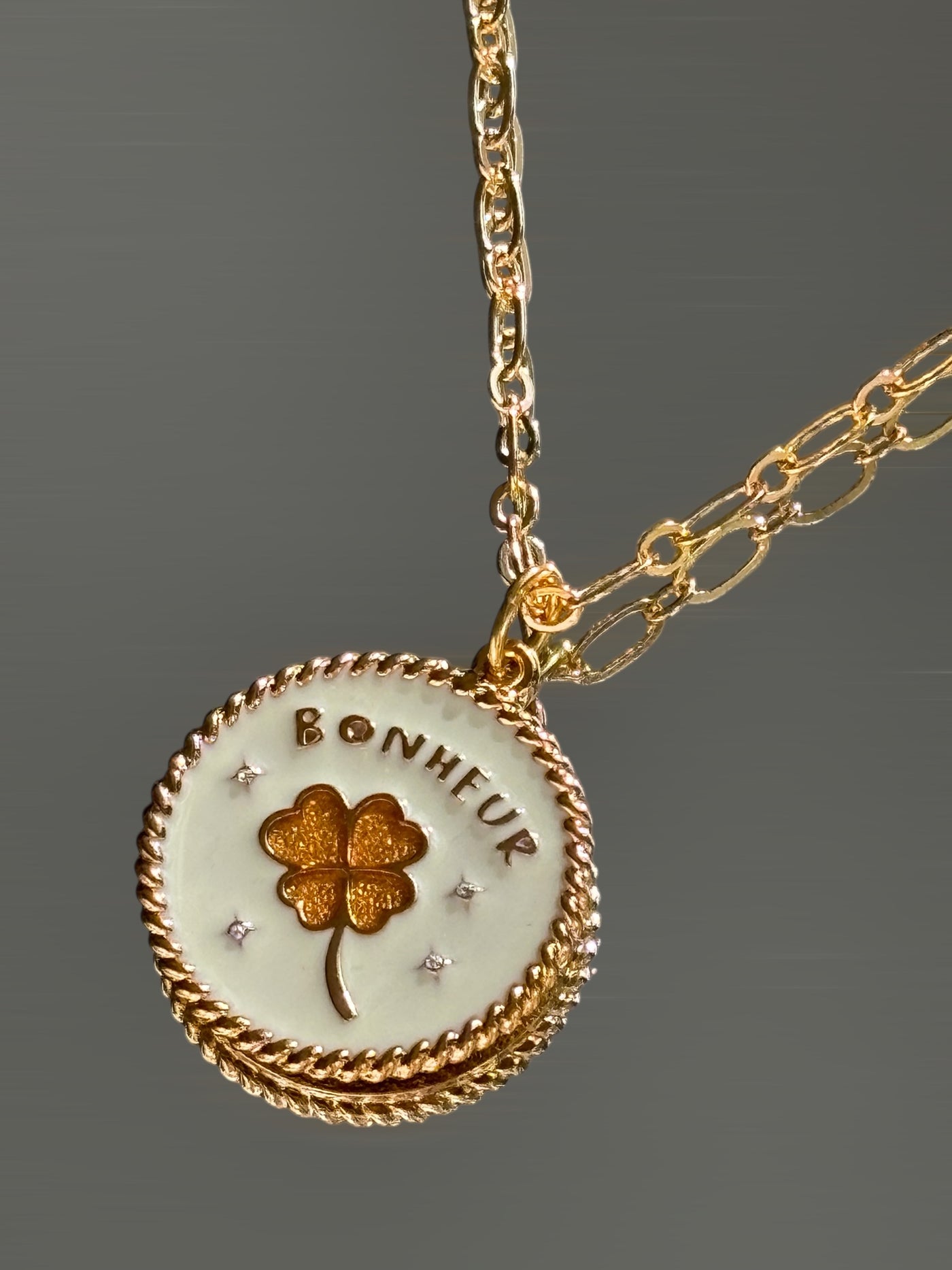 Collier Médaille Bonheur Ivory Gold