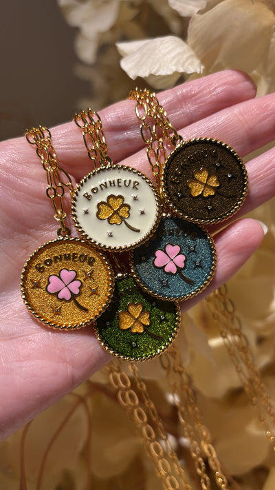 Collier Médaille Bonheur Blue Pink
