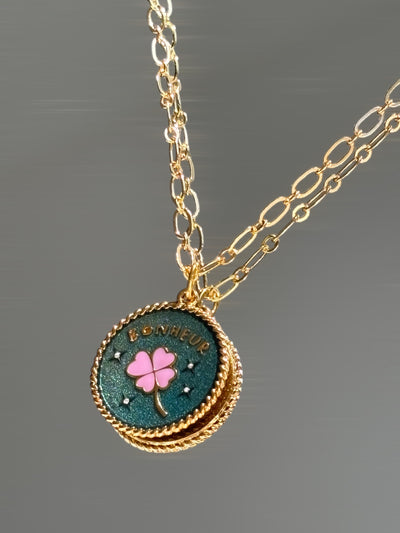 Collier Médaille Bonheur Blue Pink